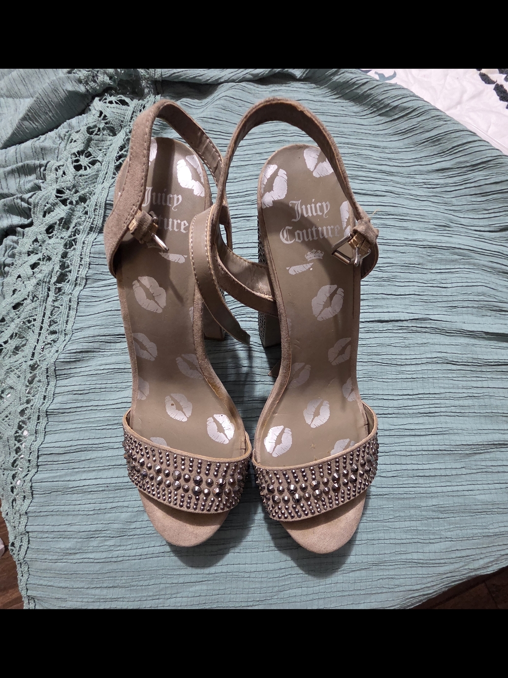 Juicy Couture Tan Studded Suede Block Heel Sandals